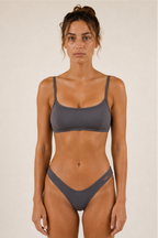 Sulkii Cam Bra Grey shown from the front with matching Cam Bottoms.